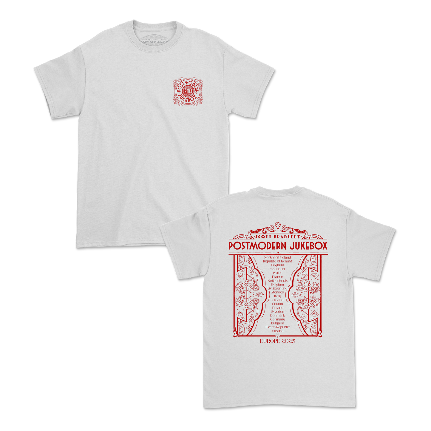 PMJ WHITE POCKET PRINT UK/EU TOUR TEE